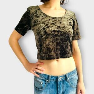 Silence + Noise Cropped Crushed Velvet Top Short Sleeve Scoop Neck Urban Large